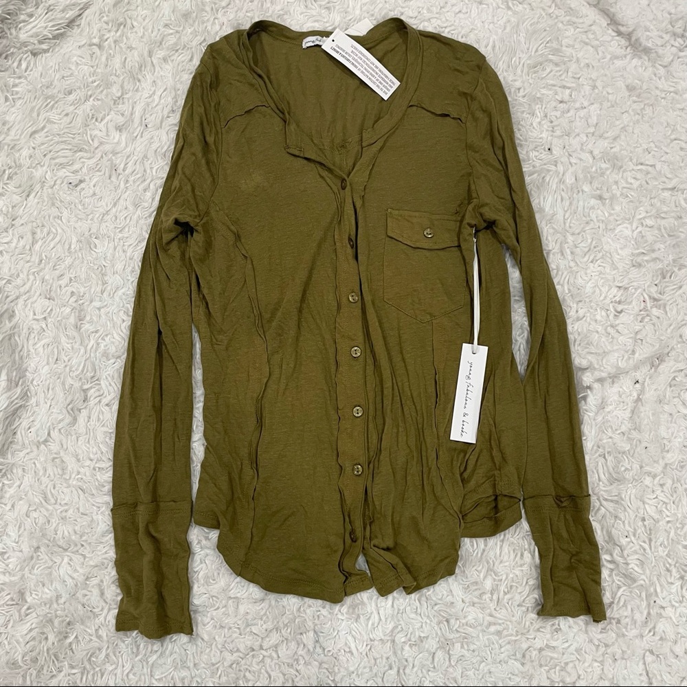 NWT Young Fabulous & Broke green long sleeve medium button up sweater